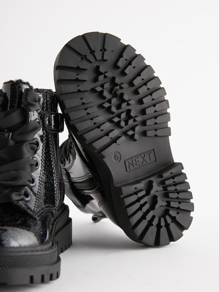 Black Patent Wide Fit (G) Chunky Lace-Up Ankle Boots - Image 7 of 7