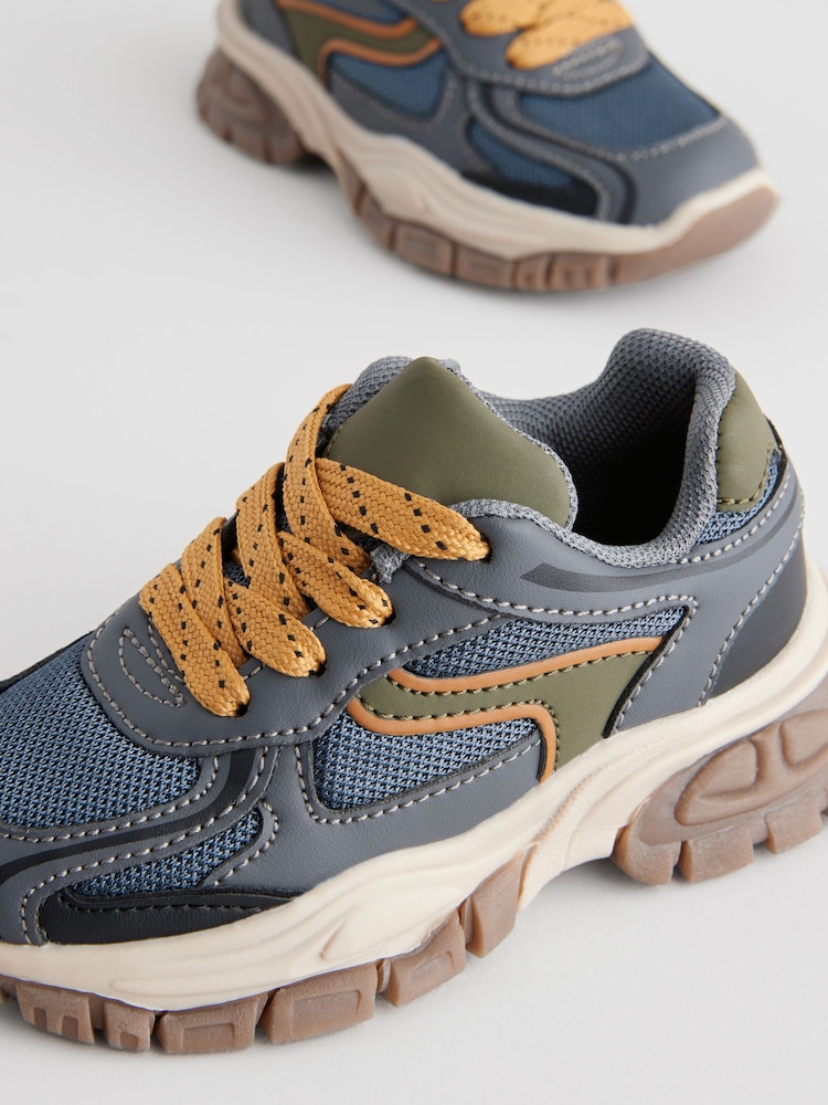 Navy Mesh Panel Lace Up Trainers - Image 1 of 2