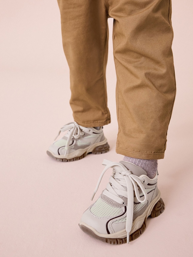 Neutral Mesh Panel Lace Up Trainers - Image 1 of 9