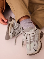 Neutral Mesh Panel Lace Up Trainers - Image 2 of 9