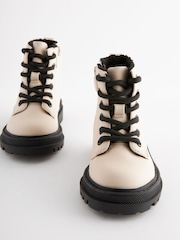 Neutral White Wide Fit (G) Chunky Lace-Up Ankle Boots - Image 4 of 6