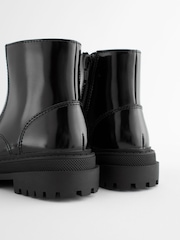 Black Patent Wide Fit (G) Zip Front Chunky Boots - Image 3 of 6