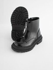 Black Patent Wide Fit (G) Zip Front Chunky Boots - Image 4 of 6