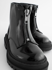 Black Patent Wide Fit (G) Zip Front Chunky Boots - Image 5 of 6