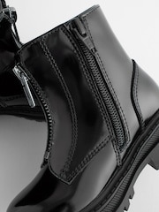 Black Patent Wide Fit (G) Zip Front Chunky Boots - Image 6 of 6