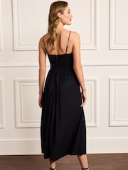 Black Plissé Strappy Corset Midi Dress - Image 3 of 5