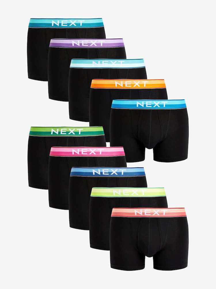 Black Bright Colour Waistband 10 pack Waistband A-Front Boxers - Image 1 of 12