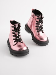 Pink Metallic Wide Fit (G) Chunky Lace-Up Ankle Boots - Image 1 of 6