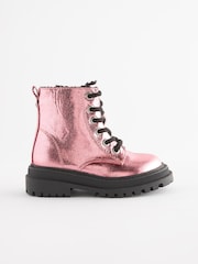 Pink Metallic Wide Fit (G) Chunky Lace-Up Ankle Boots - Image 2 of 6