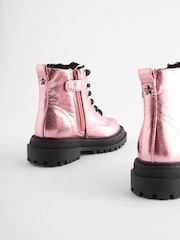 Pink Metallic Wide Fit (G) Chunky Lace-Up Ankle Boots - Image 4 of 6