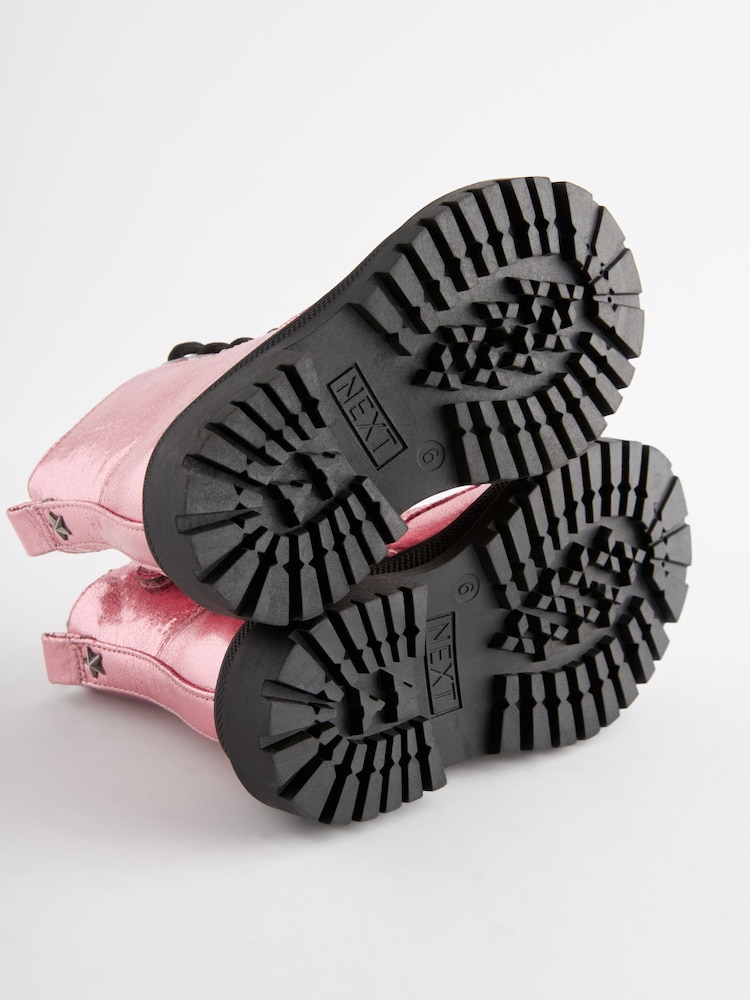 Pink Metallic Wide Fit (G) Chunky Lace-Up Ankle Boots - Image 6 of 6