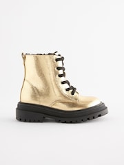 Gold Metallic Wide Fit (G) Chunky Lace-Up Ankle Boots - Image 2 of 7