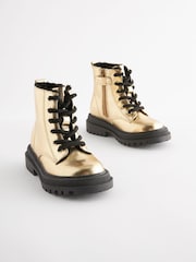 Gold Metallic Wide Fit (G) Chunky Lace-Up Ankle Boots - Image 7 of 7