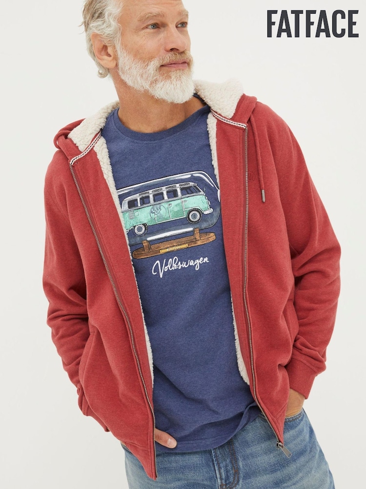 FatFace Red Fleece Lined Zip Hoodie - Image 1 of 4