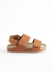 Tan Brown Standard Fit (F) Leather Touch Fastening Corkbed Sandals - Image 2 of 6
