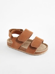 Tan Brown Standard Fit (F) Leather Touch Fastening Corkbed Sandals - Image 3 of 6