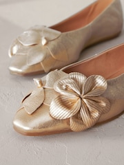 zlata (barva); zlato - Usnjene balerinke Signature Corsage - Slika 4 iz 6