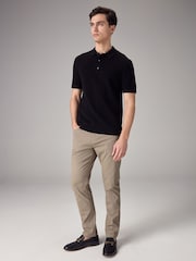 Black Regular Fit Knitted Waffle Textured 100% Cotton Polo Shirt - Image 3 of 6
