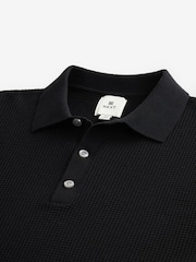 Black Regular Fit Knitted Waffle Textured 100% Cotton Polo Shirt - Image 5 of 6
