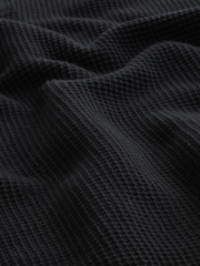 Black Regular Fit Knitted Waffle Textured 100% Cotton Polo Shirt - Image 6 of 6