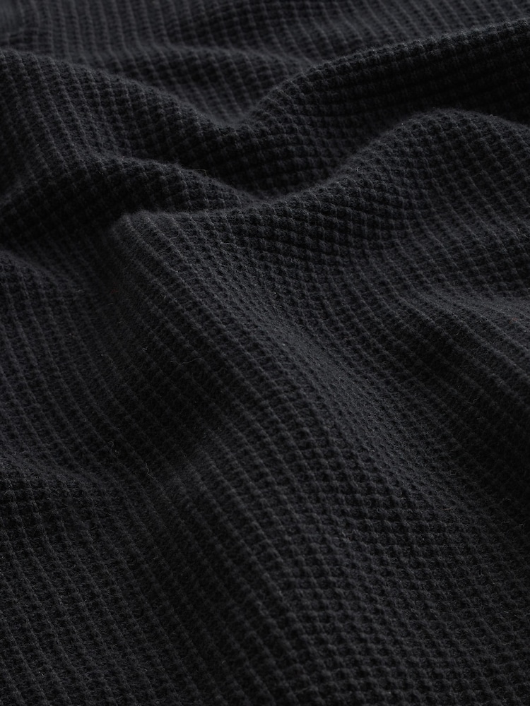 Black Regular Fit Knitted Waffle Textured 100% Cotton Polo Shirt - Image 6 of 6