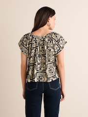 Mono Tile Print Textured Flutter Sleeve Top - Image 3 of 6