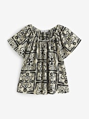 Mono Tile Print Textured Flutter Sleeve Top - Image 5 of 6