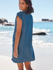 Mittelblau - Mini-Sommerkleid im Tunika-Stil - Bild 3 von 5
