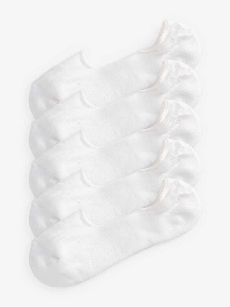 White Terry Cushioned Sole Invisible Trainer Socks 5 Pack - Image 2 of 3