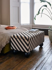 Rockett St George Studio Stripe Velvet Sand and Black The Balls Storage Ottoman Bench - Image 1 of 6