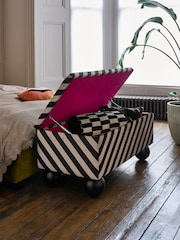 Rockett St George Studio Stripe Velvet Sand and Black The Balls Storage Ottoman Bench - Image 2 of 6