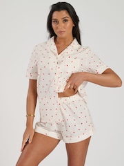Loungeable Red Printed Woven Dobby Short Sleeve 100% Cotton Shirt & Shorts Pyjamas - Image 1 of 5