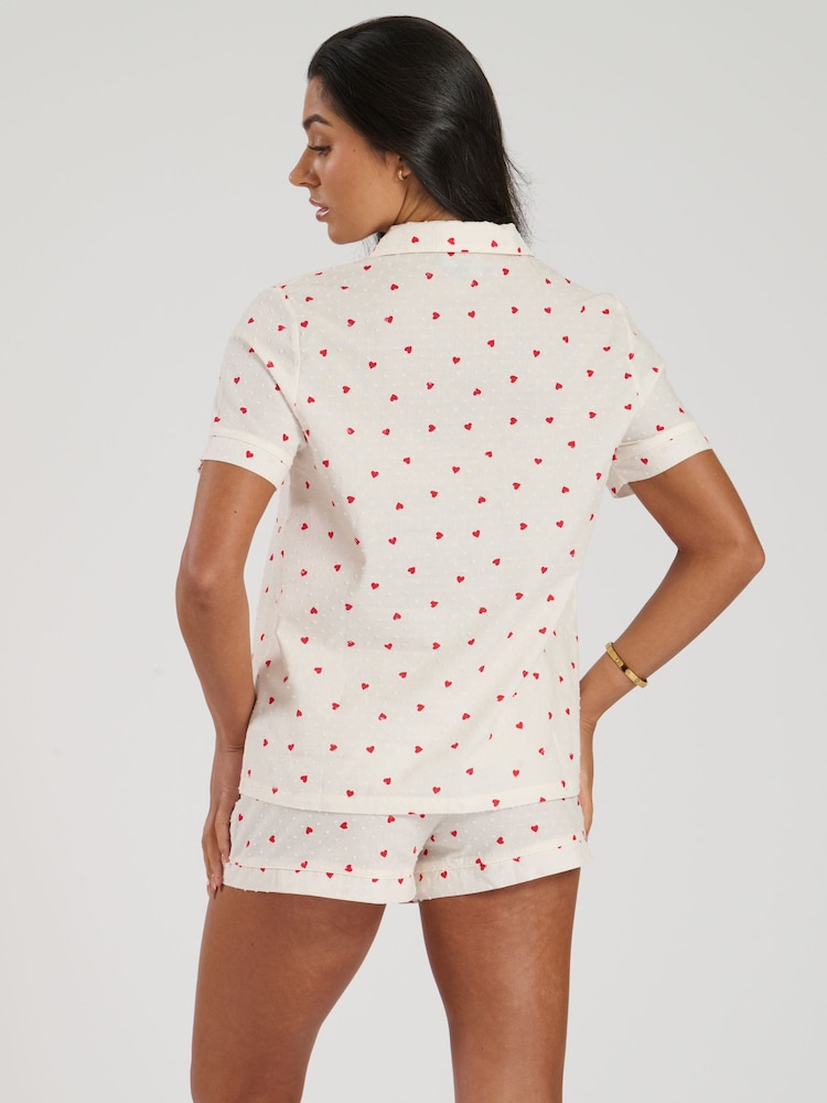 Loungeable Red Printed Woven Dobby Short Sleeve 100% Cotton Shirt & Shorts Pyjamas - Image 2 of 5