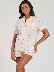 Loungeable Red Printed Woven Dobby Short Sleeve 100% Cotton Shirt & Shorts Pyjamas - Image 4 of 5