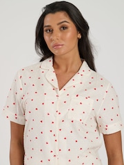 Loungeable Red Printed Woven Dobby Short Sleeve 100% Cotton Shirt & Shorts Pyjamas - Image 5 of 5