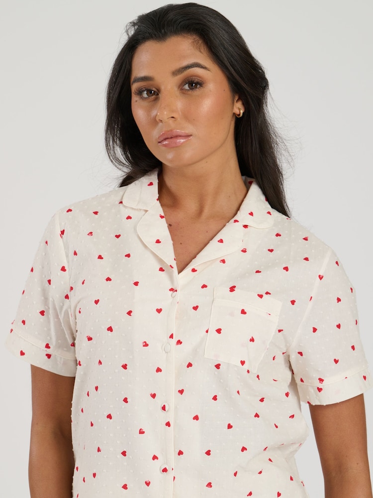Loungeable Red Printed Woven Dobby Short Sleeve 100% Cotton Shirt & Shorts Pyjamas - Image 5 of 5