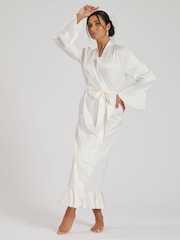 Loungeable White Diamante Bride Maxi Satin Frill Robe - Image 5 of 6