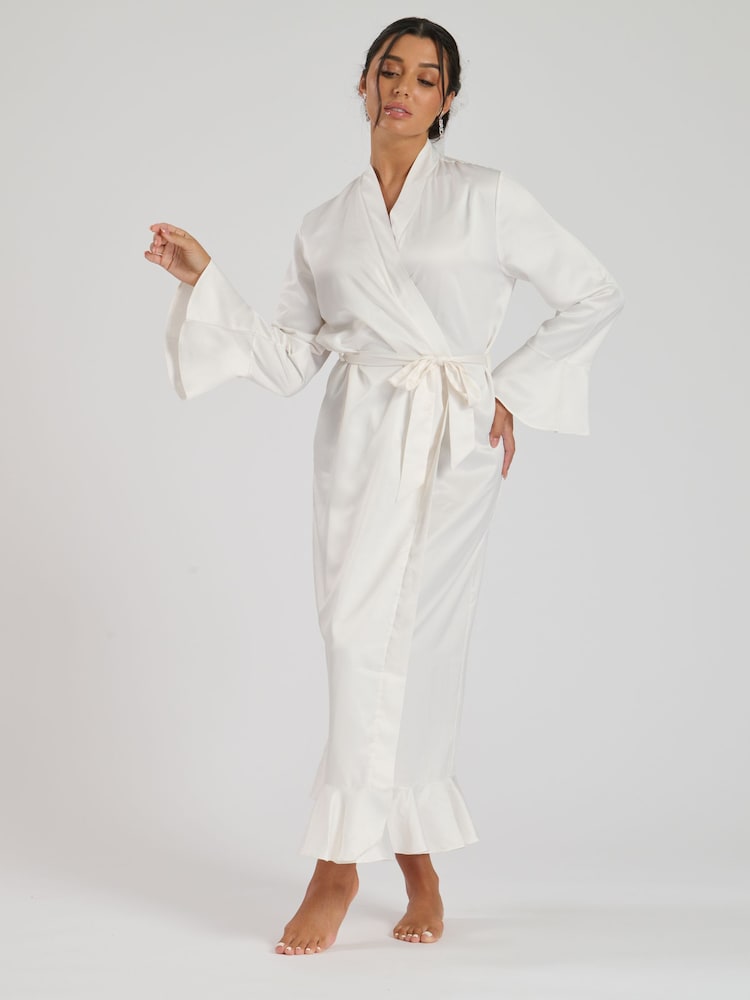 Loungeable White Diamante Bride Maxi Satin Frill Robe - Image 6 of 6