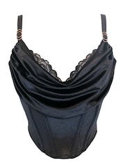 Pour Moi Black India Velvet Luxe Metallic Lace Cowl Neck Bustier Bralette - Image 3 of 4