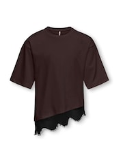 ONLY KIDS Brown Short Sleeved Assymetric Lace T-Shirt - Image 1 of 3