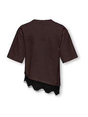 ONLY KIDS Brown Short Sleeved Assymetric Lace T-Shirt - Image 2 of 3