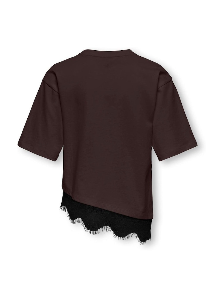 ONLY KIDS Brown Short Sleeved Assymetric Lace T-Shirt - Image 2 of 3