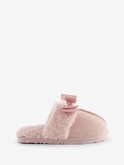 Baker by Ted Baker Girls Pink Faux Fur Trim Mule Slippers with Bow - Image 1 of 4