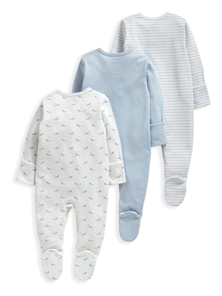 Mamas & Papas Blue Whales Sleepsuits 3 Pack - Image 3 of 3