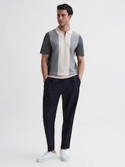 Reiss Airforce Blue/Ecru Milton Half-Zip Striped Polo T-Shirt - Image 3 of 4