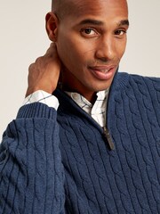 Joules Cable Knit Blue Quarter Zip Jumper - Image 4 of 6