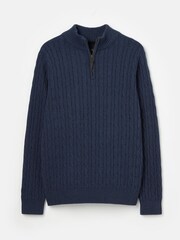 Joules Cable Knit Blue Quarter Zip Jumper - Image 6 of 6