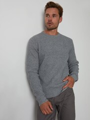 Threadbare Grey Waffle Knit Crew Neck Jumper - Image 1 of 4