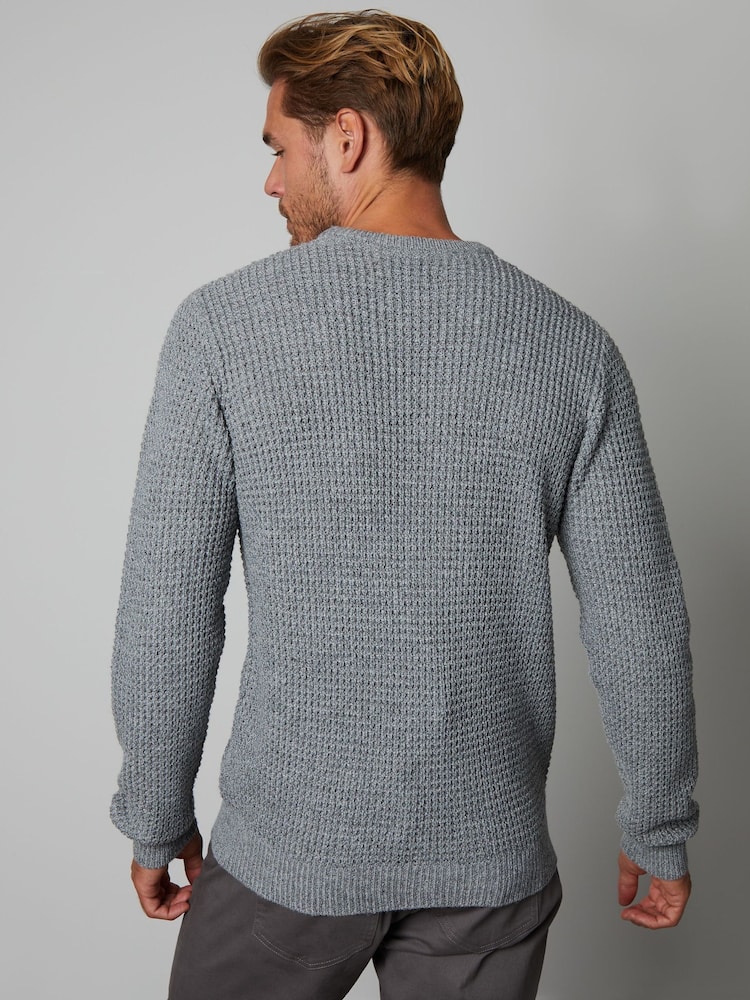Threadbare Grey Waffle Knit Crew Neck Jumper - Image 2 of 4