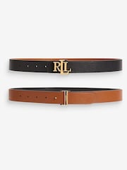 Lauren Ralph Lauren Large Tan Brown/Black Reversible Monogram Belt - Image 1 of 3